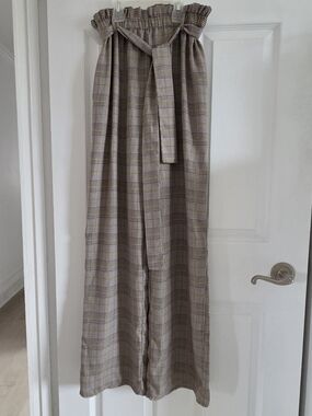 Band of Gypsies Plaid Wide-Leg Pants in Taupe and Yellow